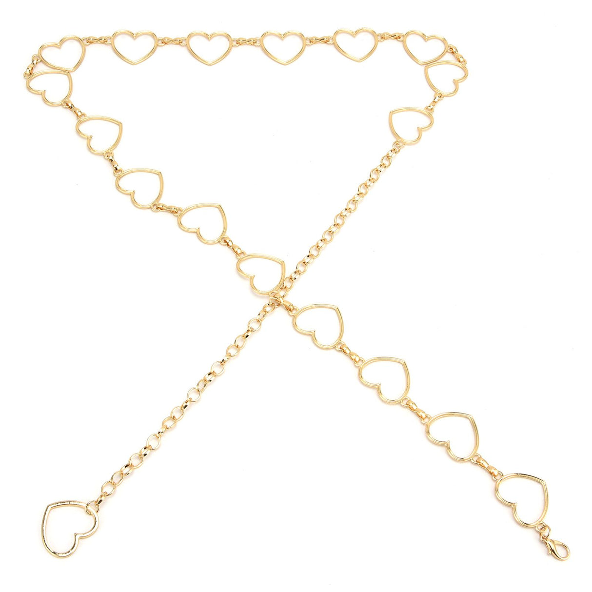 Waist Chain Belt Metal Shiny Rhinestones Golden Love No Allergies All Match Gold Chain Belt for Shorts Suits Shirts Dresses