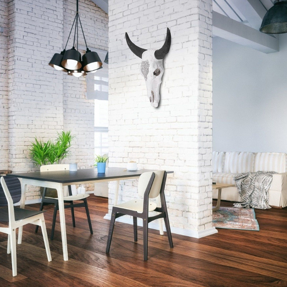 Resin Bull Head Wall Hanging Decoration Long Horn Animal Sculpture Background Wall Home Ornament
