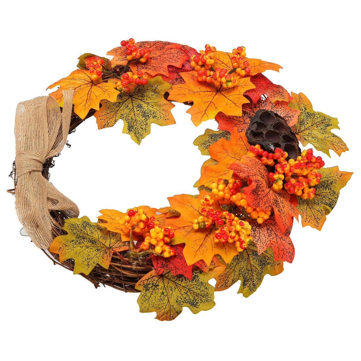 Artificial Fall Wreath Door Hanging Maple Leaf Wreath Garland Home Festival Decoration