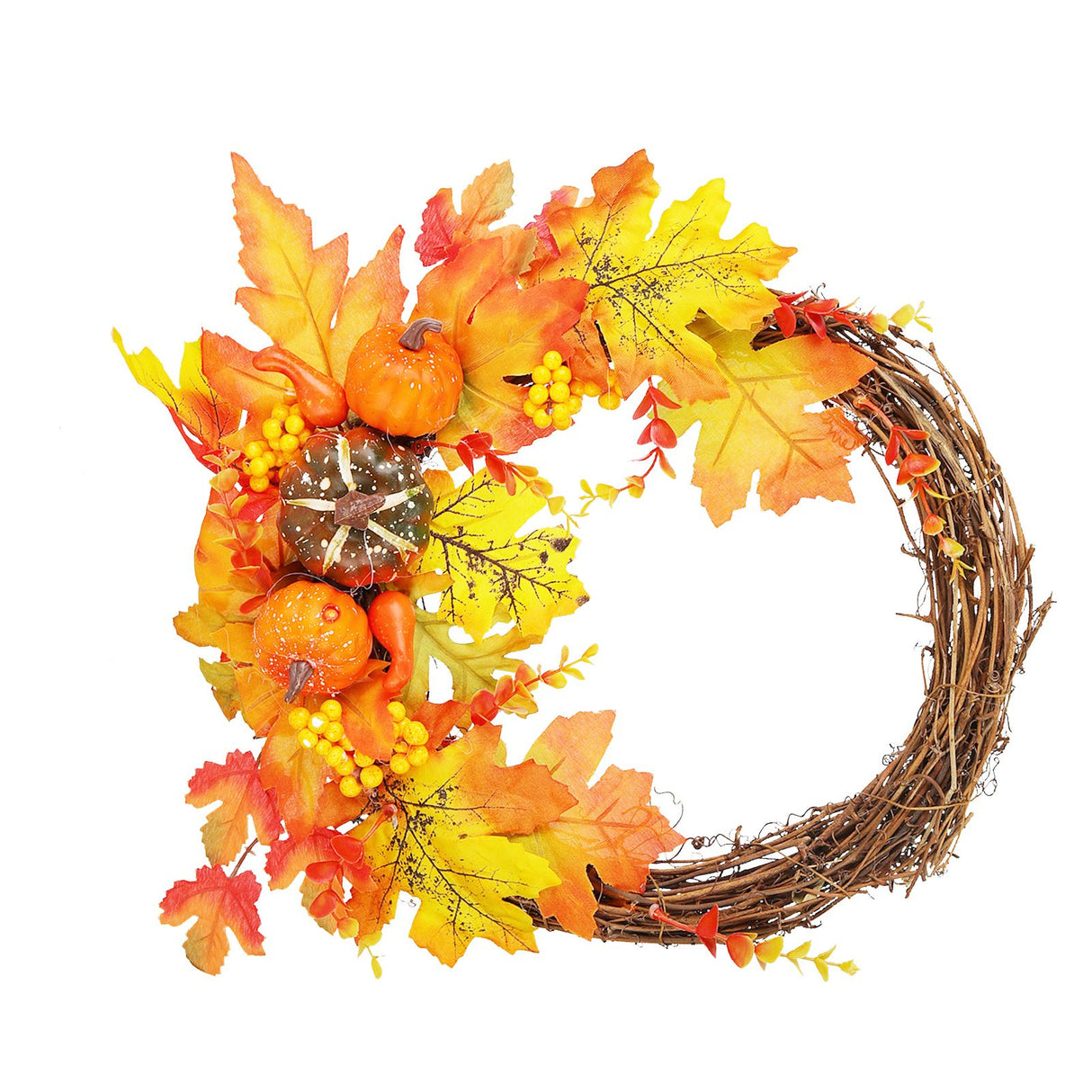 Artificial Leaf Pumpkin Wreath Door Window Fall Wreath for Halloween Christmas Decoration