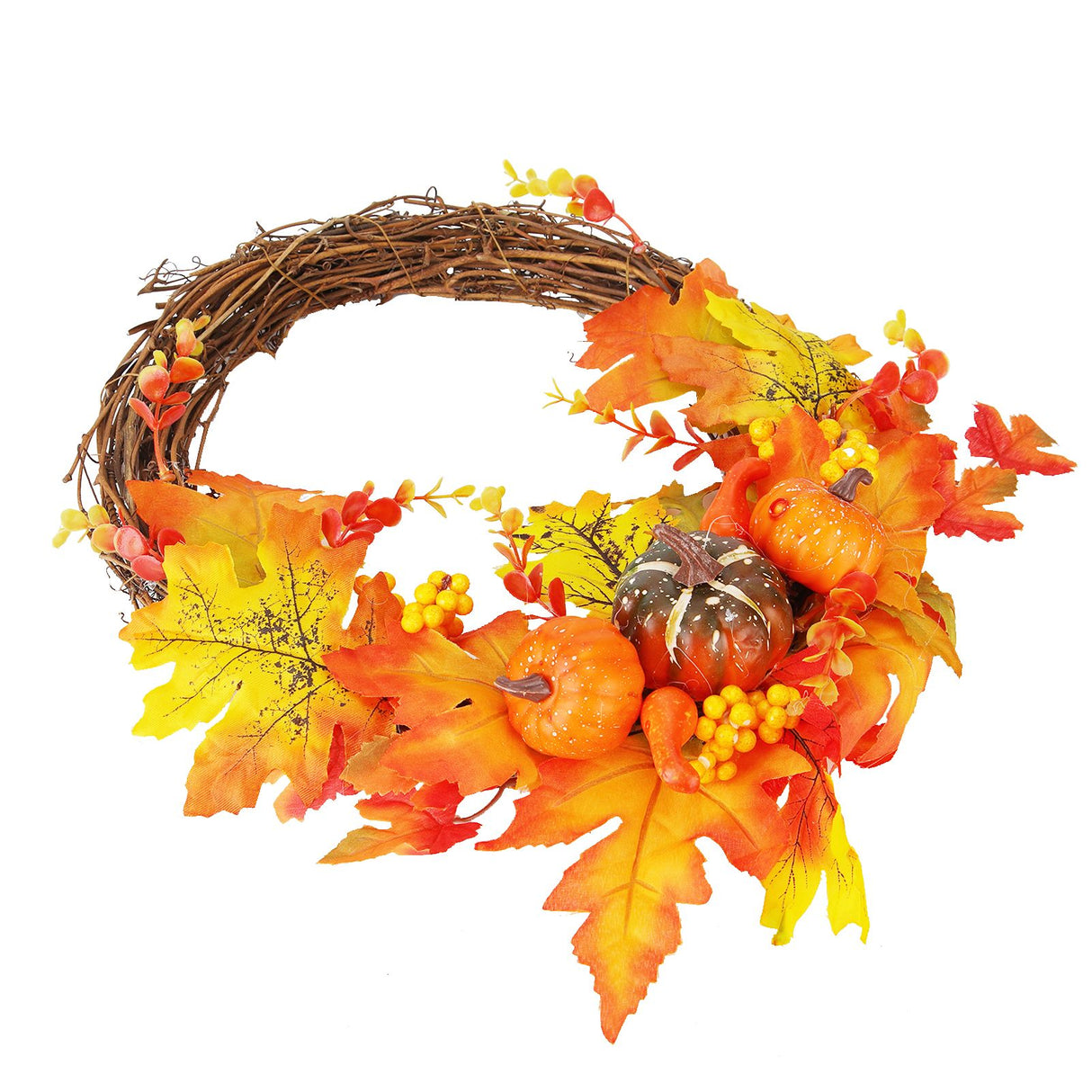 Artificial Leaf Pumpkin Wreath Door Window Fall Wreath for Halloween Christmas Decoration