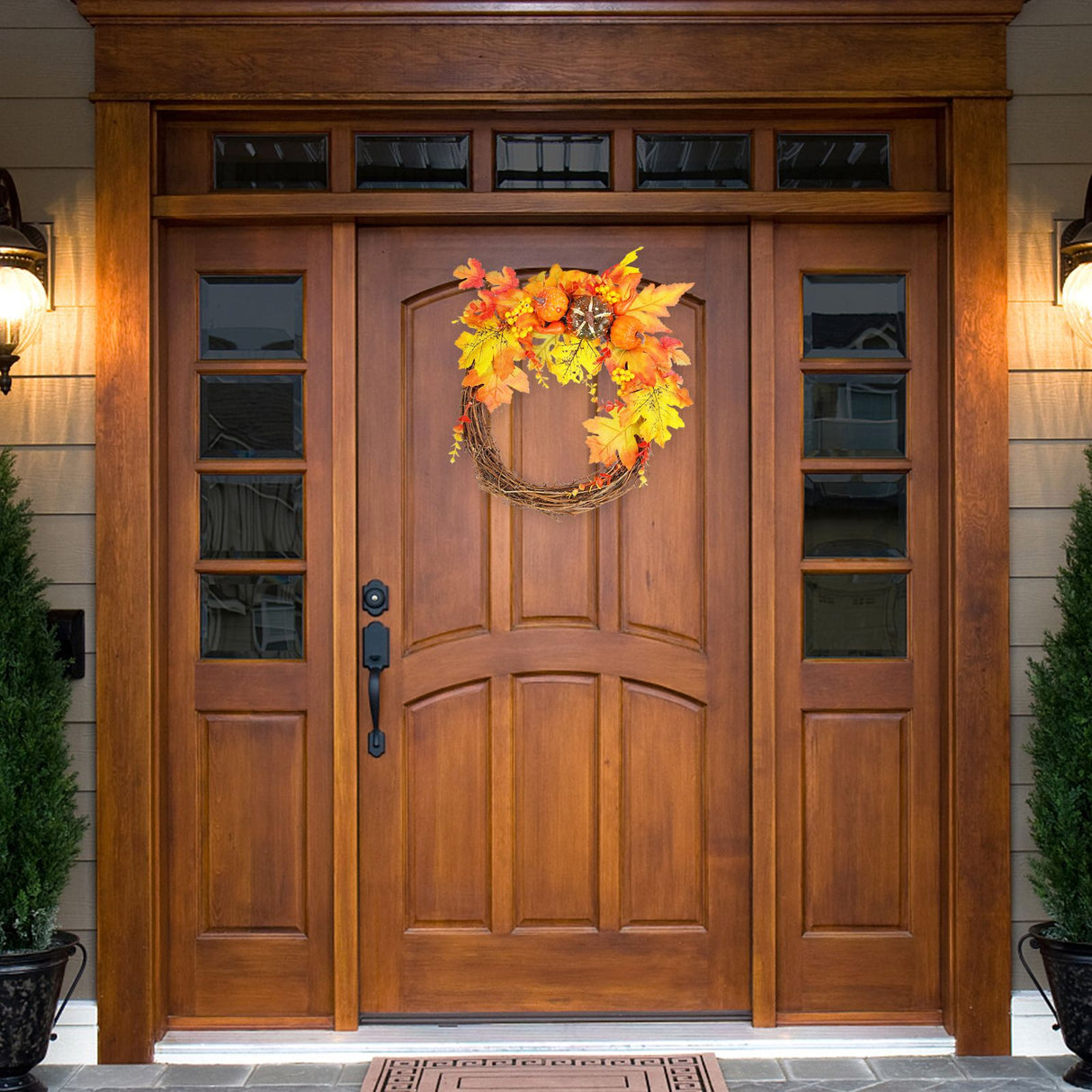 Artificial Leaf Pumpkin Wreath Door Window Fall Wreath for Halloween Christmas Decoration