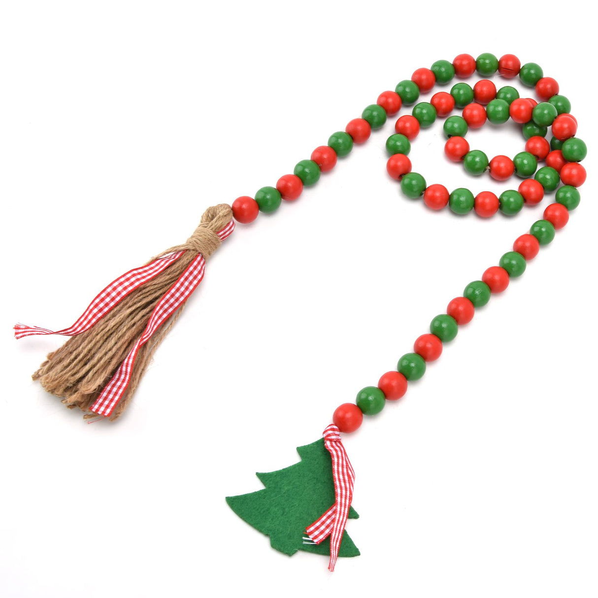 Wood Bead Garland Christmas Tree Tassel Wooden Bead Ornaments for Home Festival Decoration(Red Green )