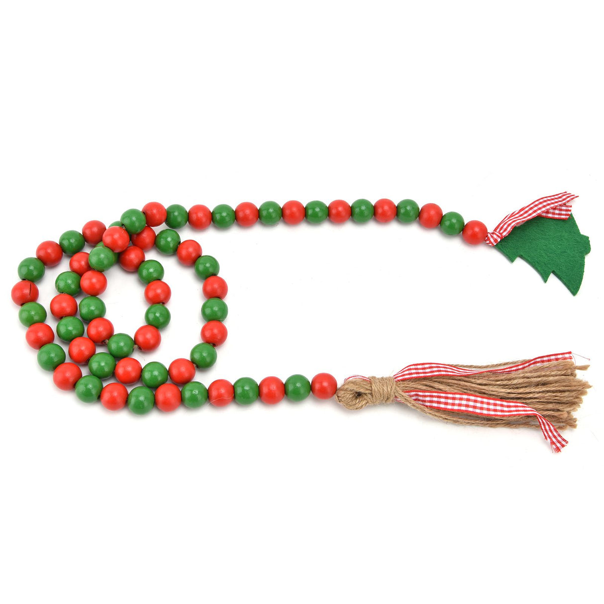 Wood Bead Garland Christmas Tree Tassel Wooden Bead Ornaments for Home Festival Decoration(Red Green )