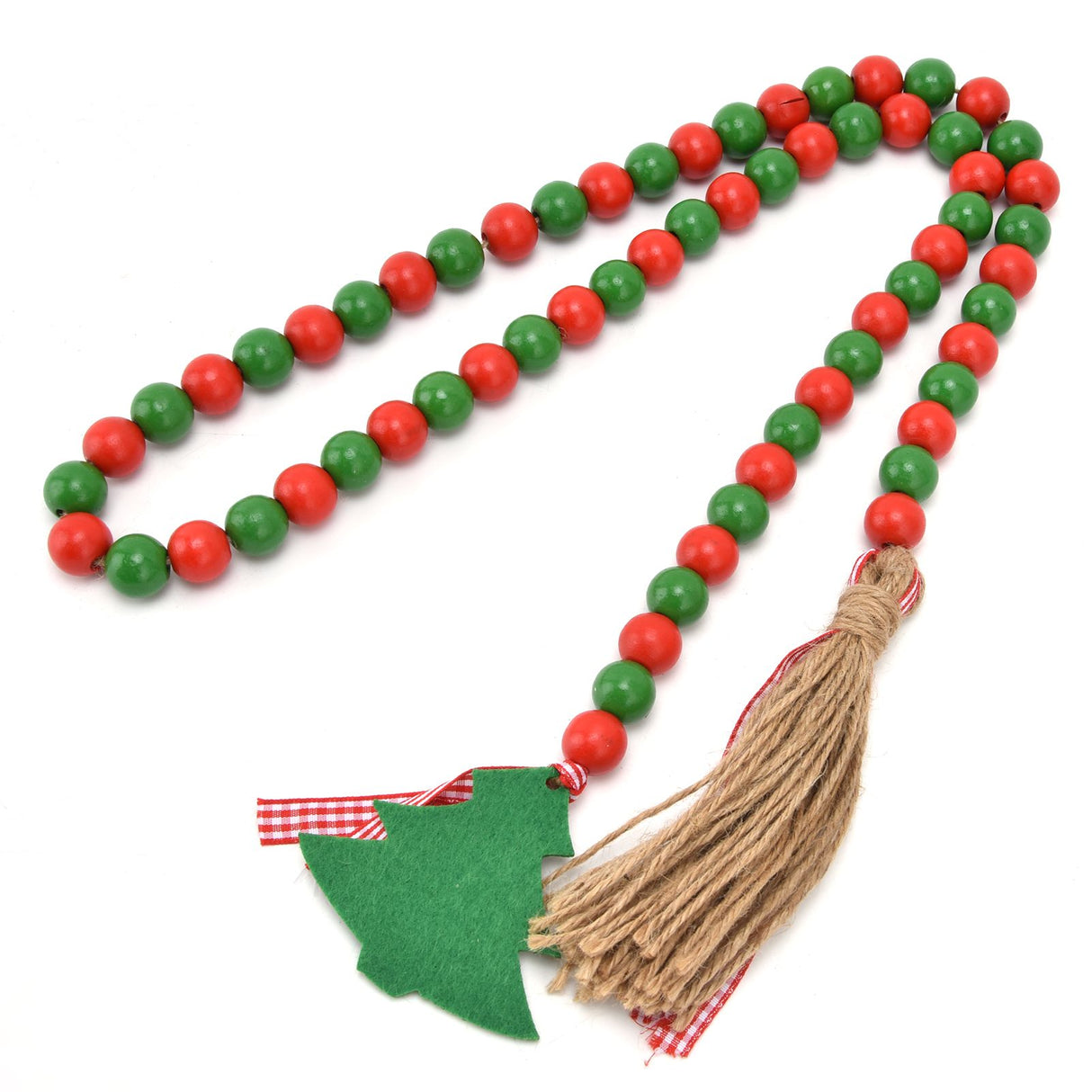 Wood Bead Garland Christmas Tree Tassel Wooden Bead Ornaments for Home Festival Decoration(Red Green )