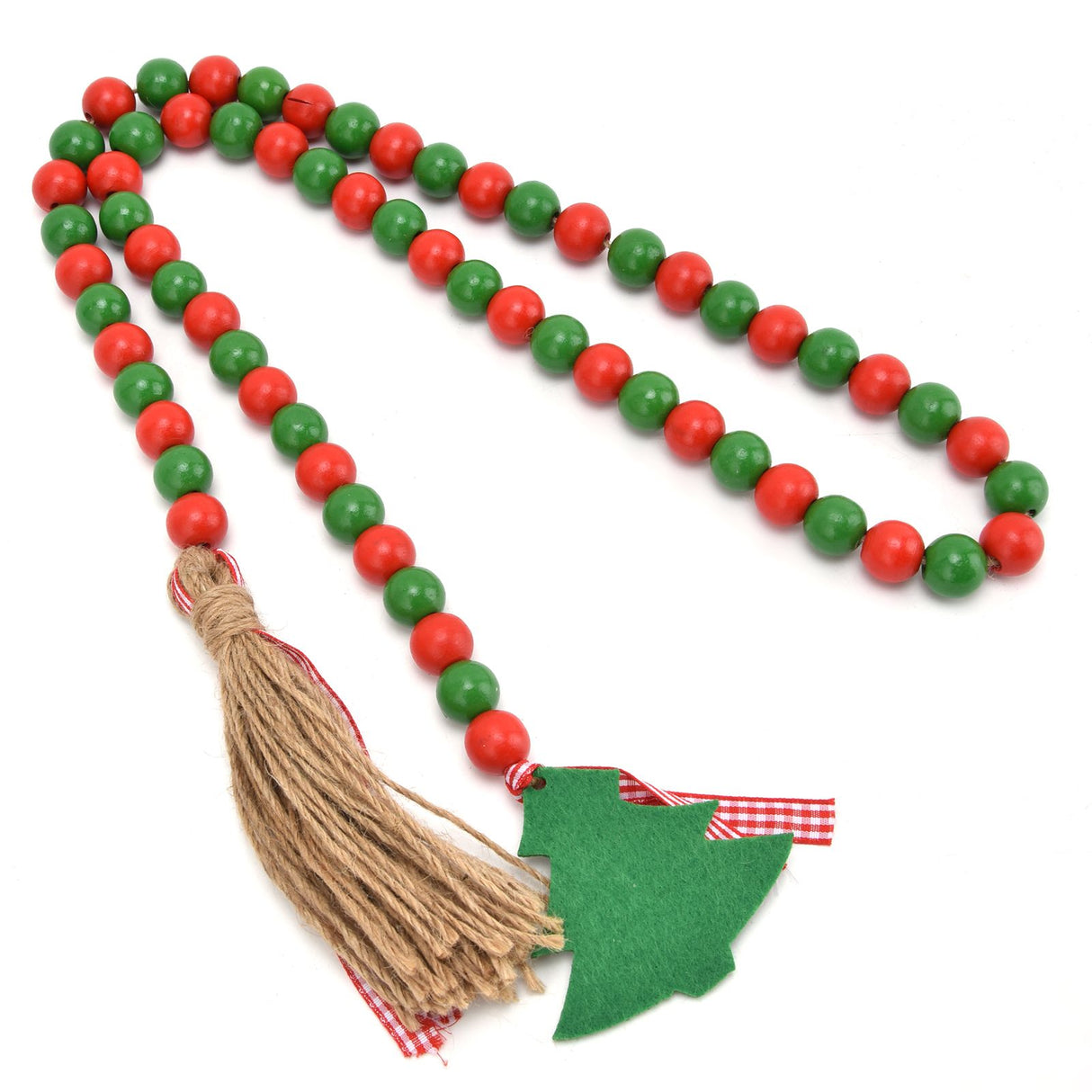 Wood Bead Garland Christmas Tree Tassel Wooden Bead Ornaments for Home Festival Decoration(Red Green )