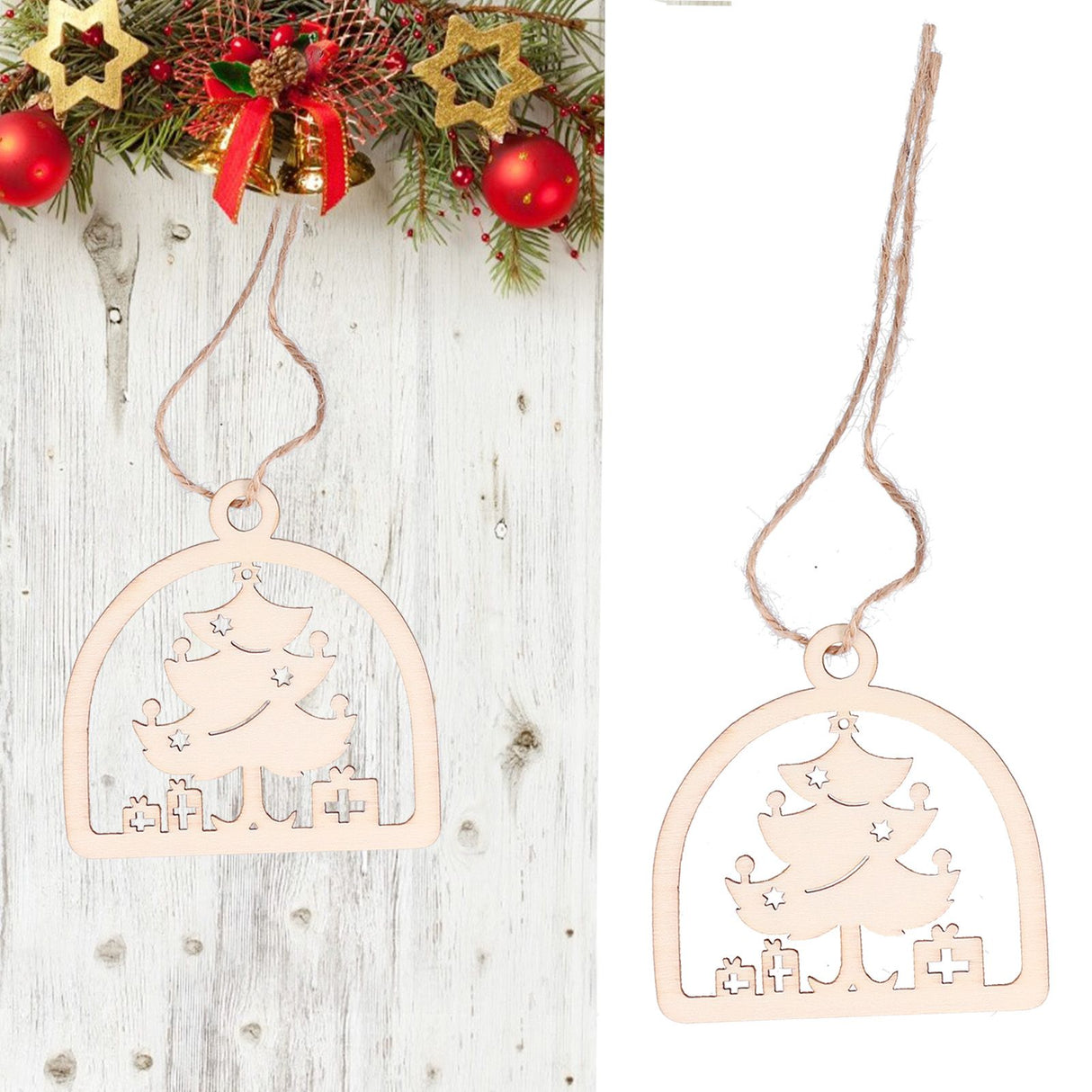 2Set Boxwood Hollow Tree Hanging Ornaments Small Decorative Handcraft for Festival Decoration