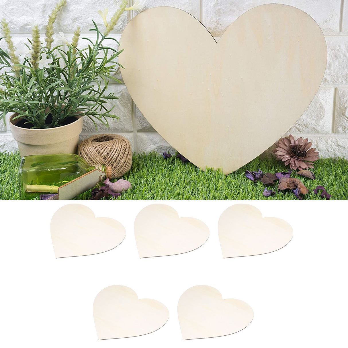 5PCS Christmas Woden Heart DIY Wooden Heart Slice Children Hand Drawn Craft for Family Decoration