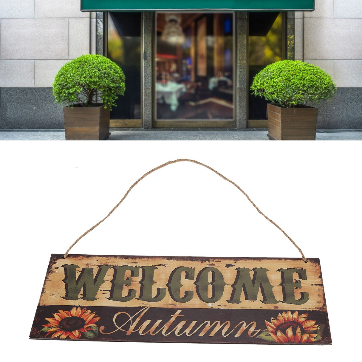 Wooden Door Hanging Plague with Pumpkin Sunflower Pattern for Indoor Outdoor Home DecorationJM00929