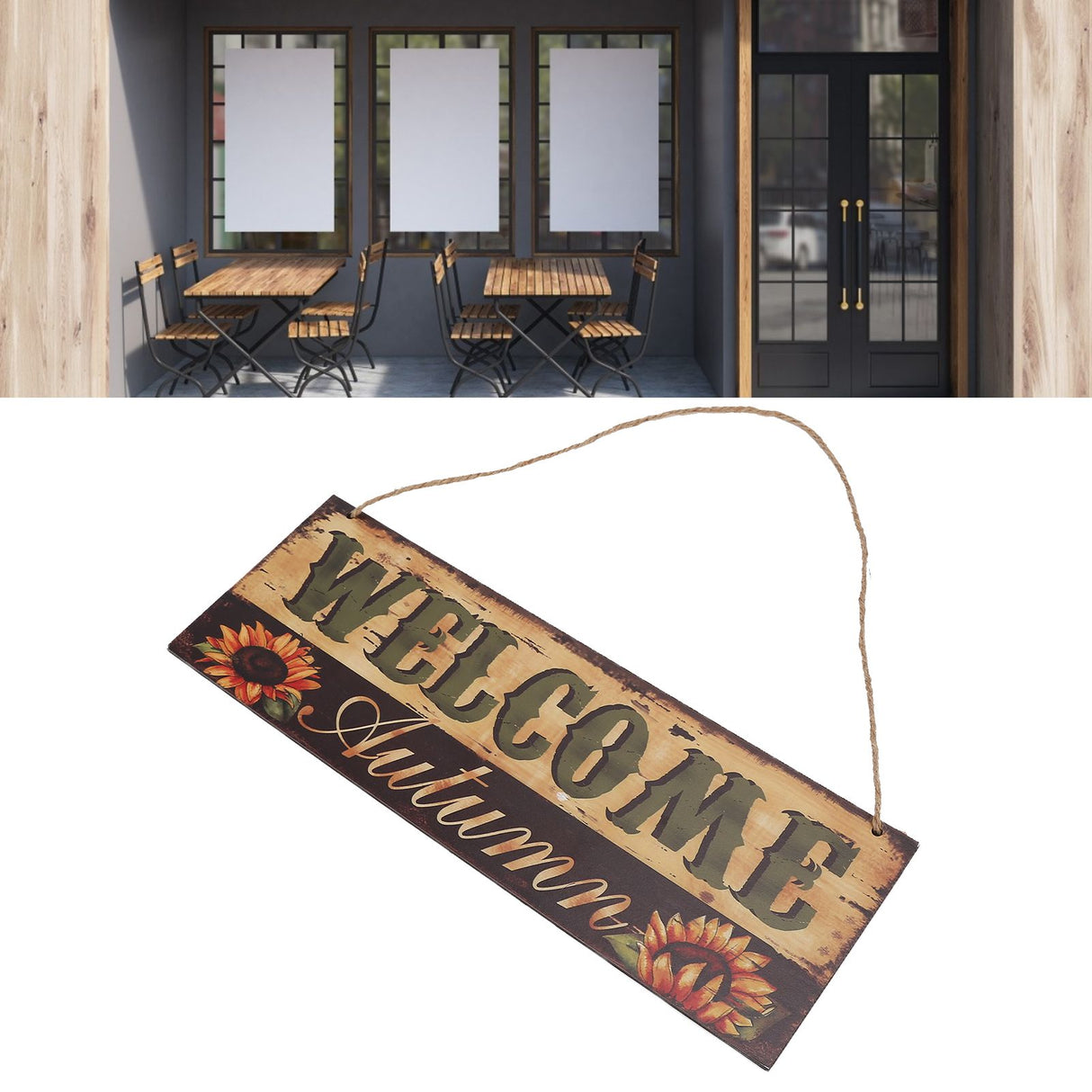 Wooden Door Hanging Plague with Pumpkin Sunflower Pattern for Indoor Outdoor Home DecorationJM00929