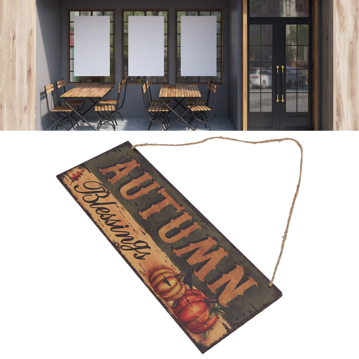 Wooden Door Hanging Plague with Pumpkin Sunflower Pattern for Indoor Outdoor Home DecorationJM00936