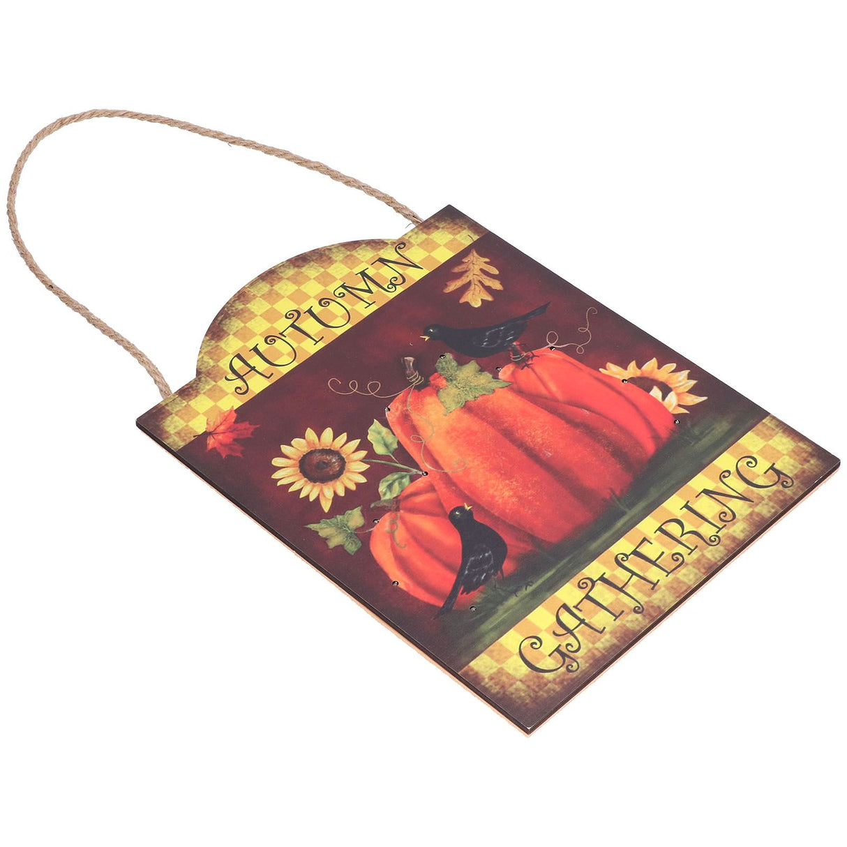 Pumpkin Turkey Pattern Wooden Hanging Board Sign with LED Light for Indoor Outdoor Thanksgiving