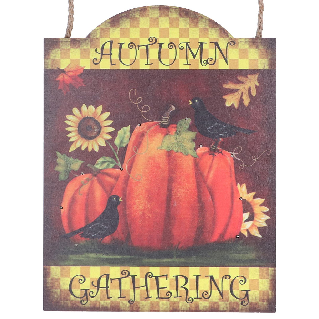 Pumpkin Turkey Pattern Wooden Hanging Board Sign with LED Light for Indoor Outdoor Thanksgiving