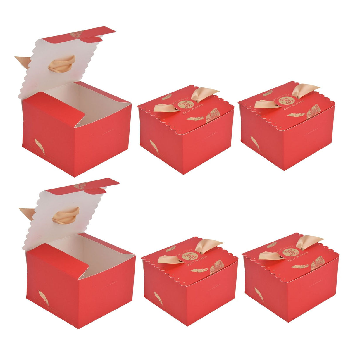 50Pcs Square Wedding Candy Box with Golden Ribbon Innovative Paperboard Box for Party AnniversaryL Red Gold Feather