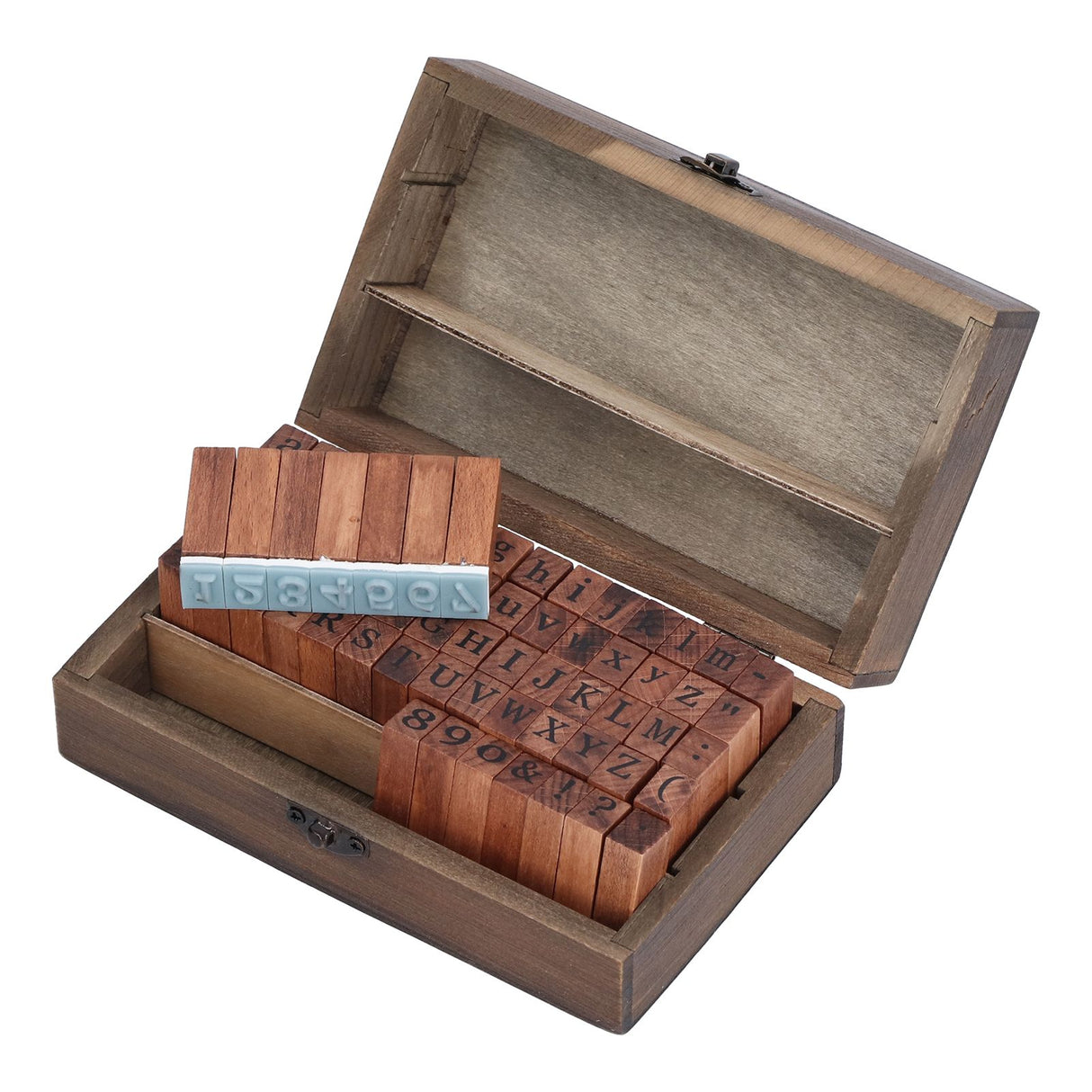 Wooden Rubber Stamp DIY Alphabet Number Symbols Stamp Set with Storage Box for Children