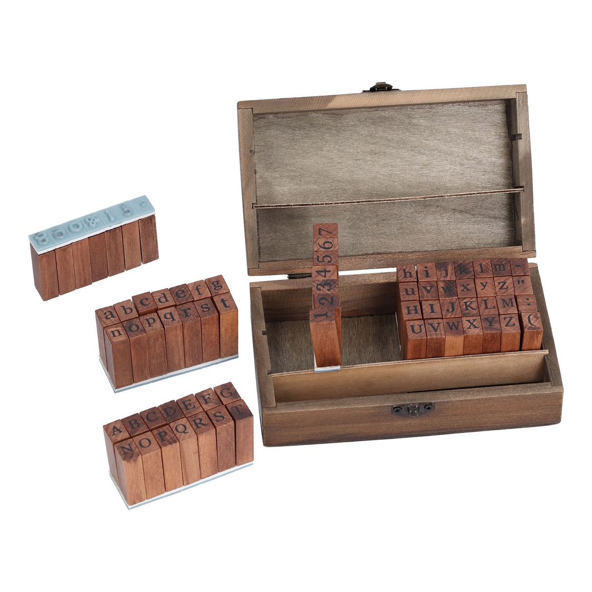Wooden Rubber Stamp DIY Alphabet Number Symbols Stamp Set with Storage Box for Children