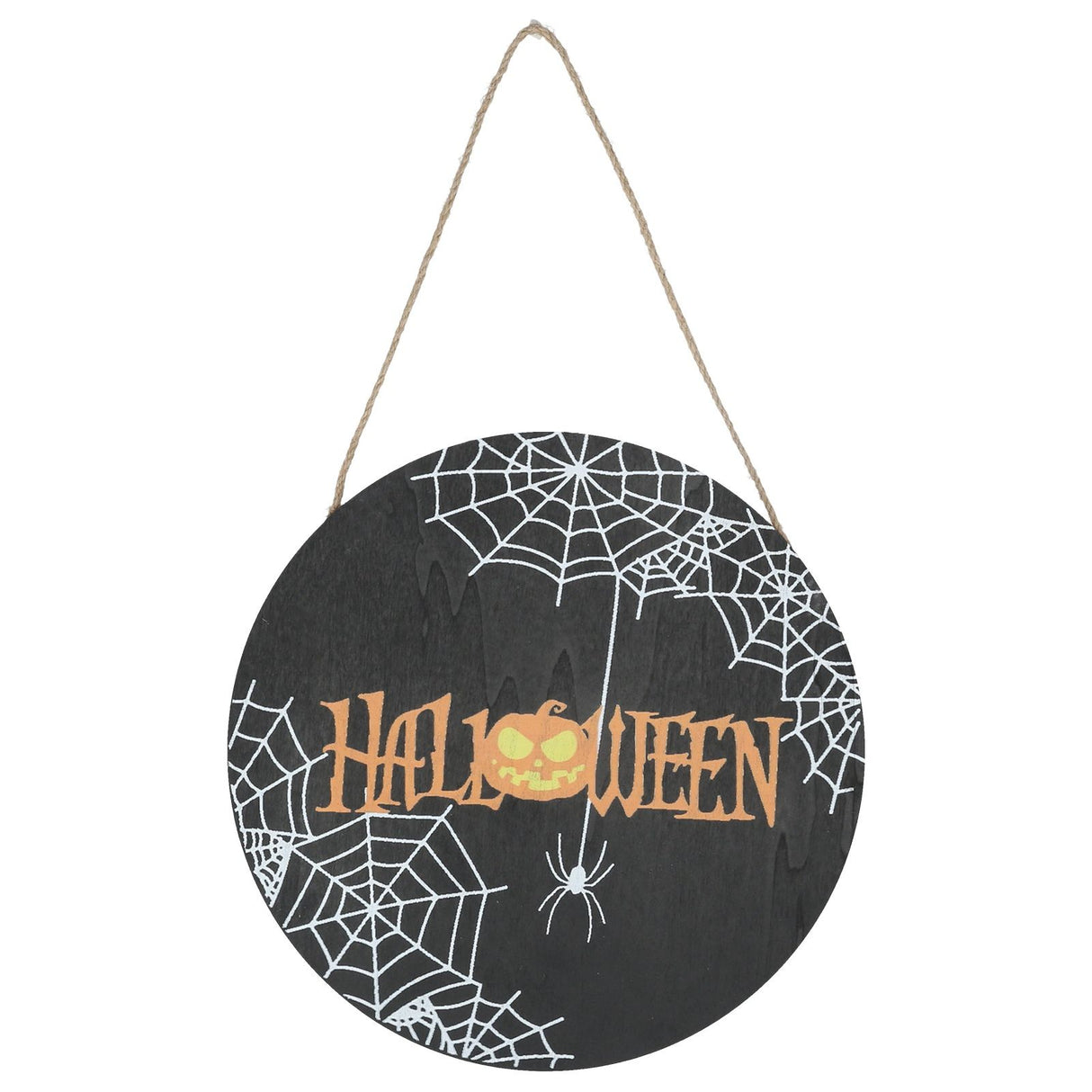 Halloween Spider Web Pattern Wooden Welcome Sign Decorative Hanging Board for Indoor OutdoorWithout Bow