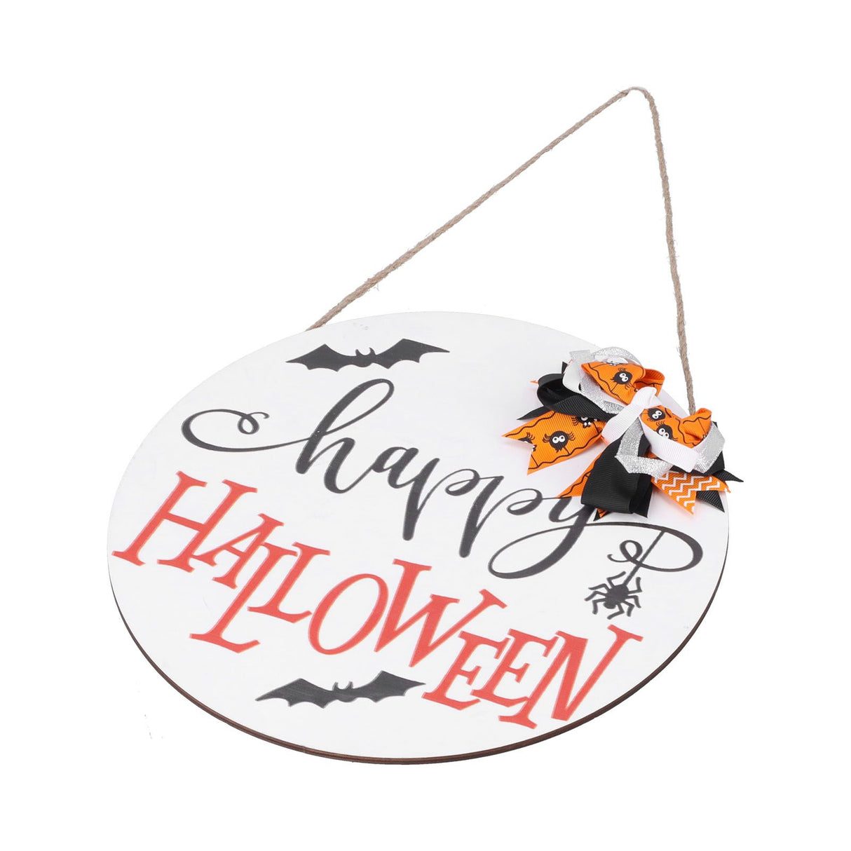 Spider Bat Design Wooden Welcome Sign Hanging Front Door Sign Board for Home FestivalWith Bowknot