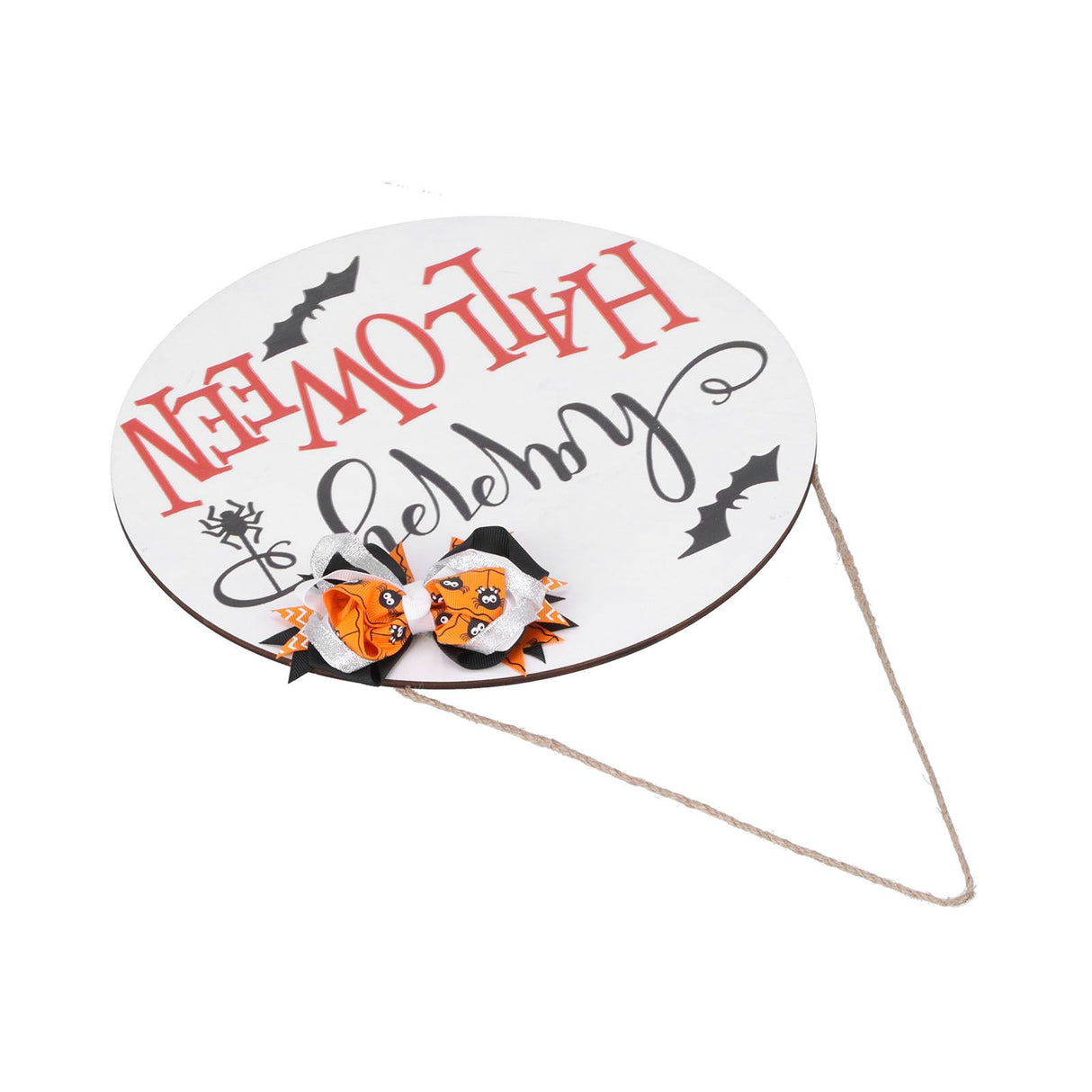 Spider Bat Design Wooden Welcome Sign Hanging Front Door Sign Board for Home FestivalWith Bowknot