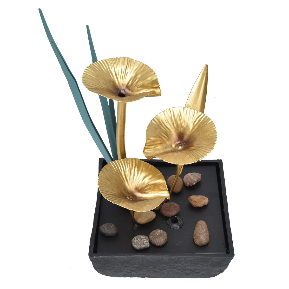 Indoor Tabletop Fountain Lotus LED Waterfall Fountain Ornament Feng Shui Art Craft Home DecorationAU Plug Yellow Light AC220‑240V