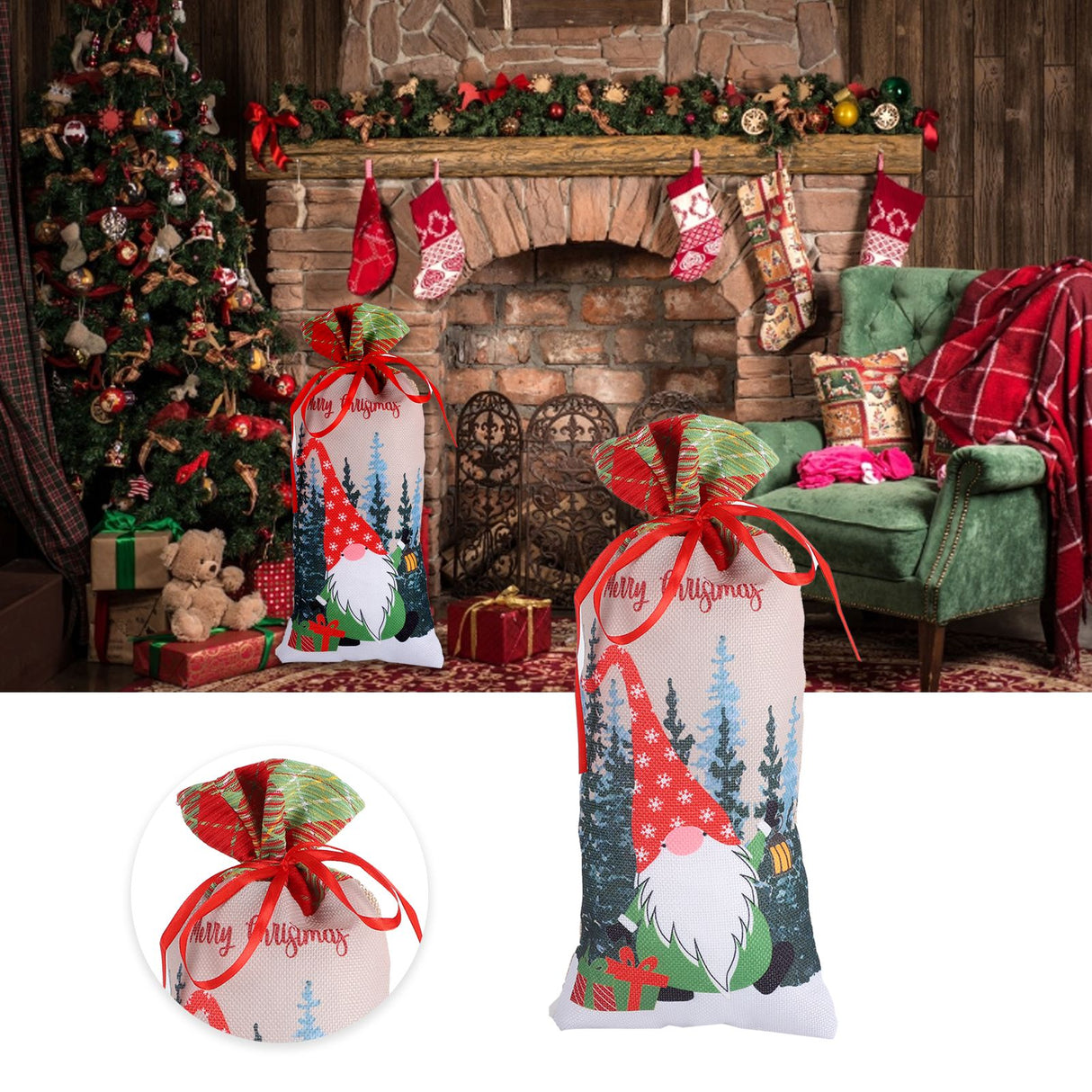 Gift Bag Cute Reusable Durable Christmas Pattern Storage Bag for Party Shopping Mall SupermarketRed Hat