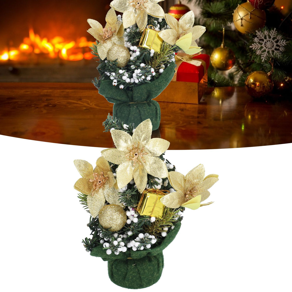 Artificial Christmas Tree Mini Exquisite Cute Bright Colors Desktop Innovative Christmas Tree OrnamentsGold