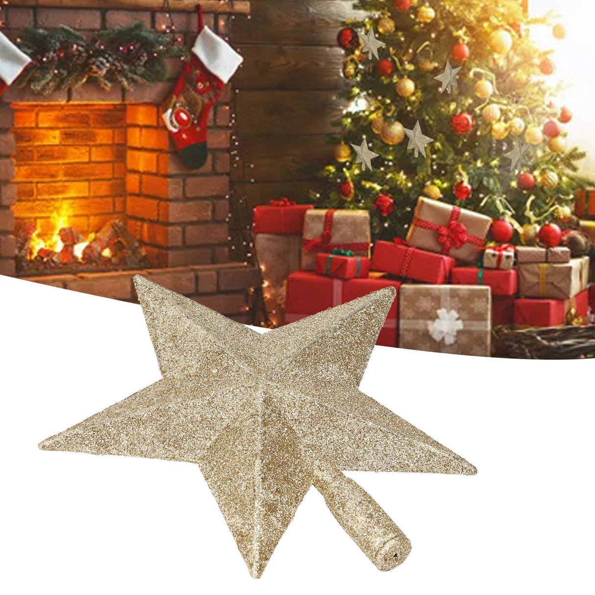 Star Tree Topper Decorated Golden Light Weight Shiny Mini Christmas Tree Topper for Home Shop