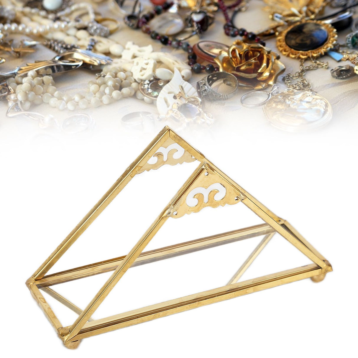 Mirror Jewelry Tray Glass Perfume Storage Tray Jewelry Plate Golden Metal Decorative Tray