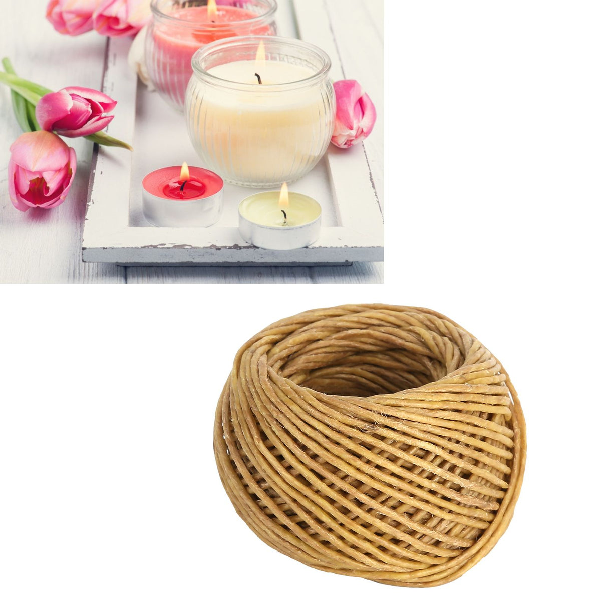 2pcs Candle Wicks 2mm Waxed Non Toxic Environmentally Friendly Organic Hemp Wicks for DIY Candles Making Oil Lamps60m