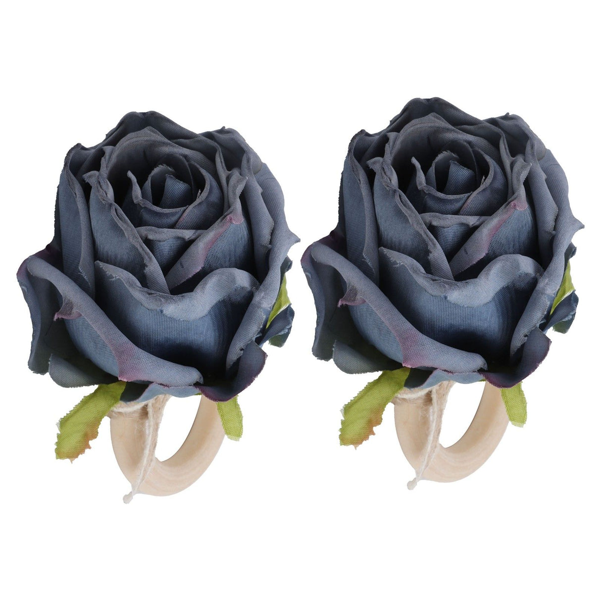 2Pcs Novelty Wooden Napkin Buckle Artificial Floral Napkin Ring for Festival Table DecorationNavy