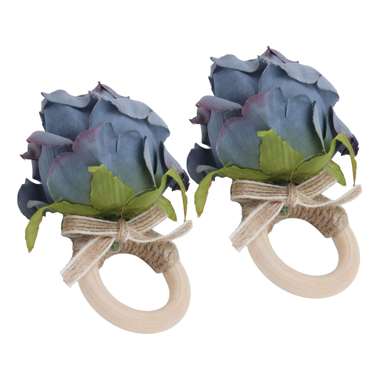 2Pcs Novelty Wooden Napkin Buckle Artificial Floral Napkin Ring for Festival Table DecorationNavy