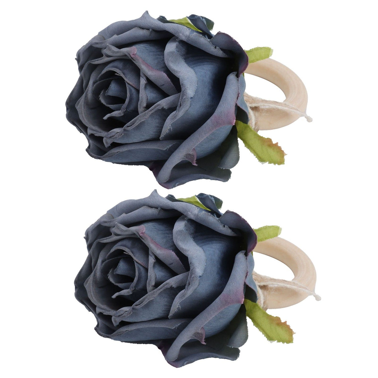 2Pcs Novelty Wooden Napkin Buckle Artificial Floral Napkin Ring for Festival Table DecorationNavy