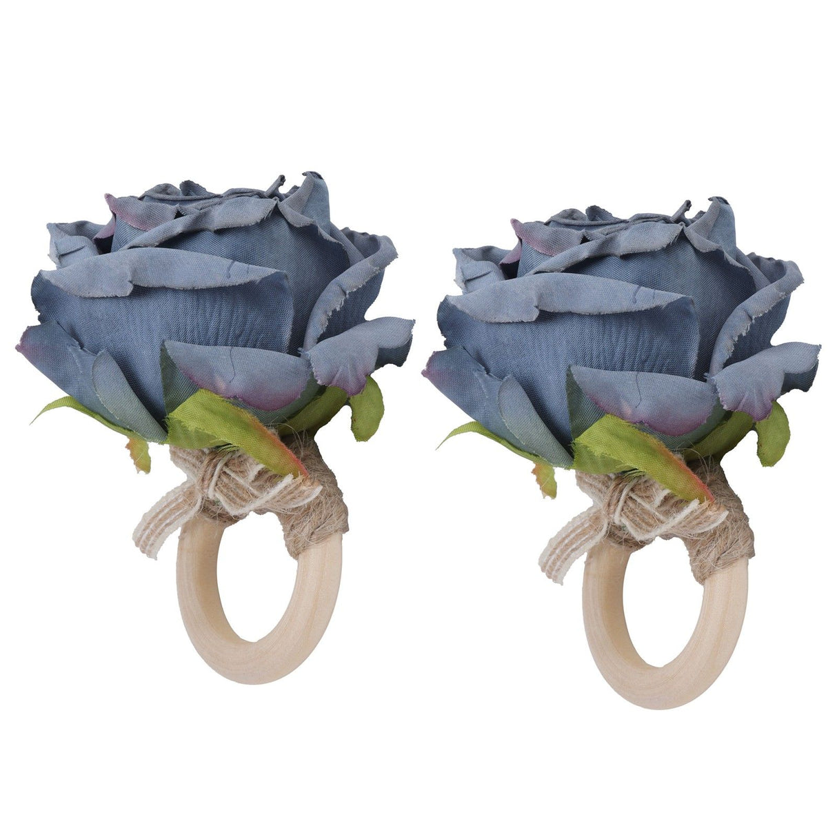 2Pcs Novelty Wooden Napkin Buckle Artificial Floral Napkin Ring for Festival Table DecorationNavy