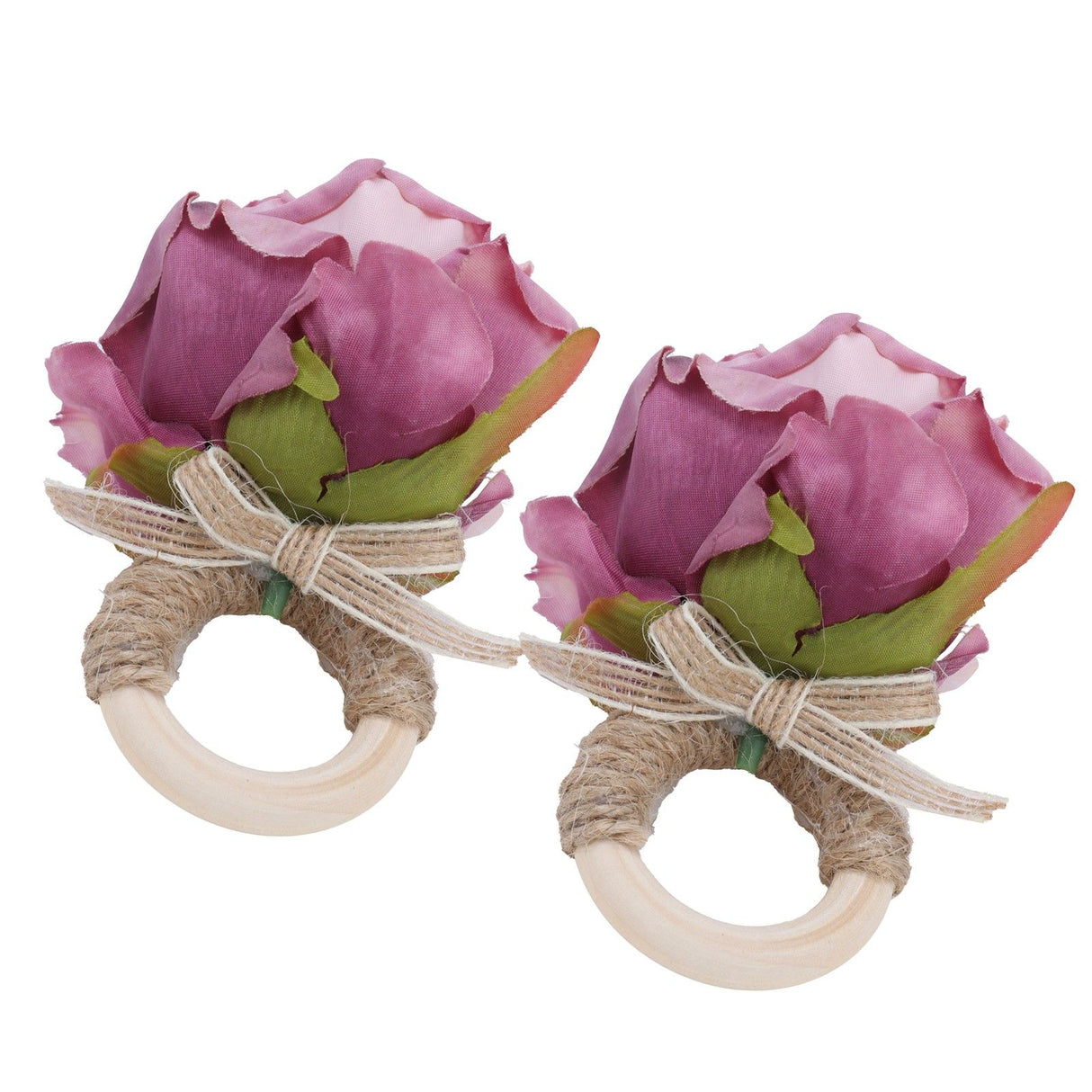 2Pcs Novelty Wooden Napkin Buckle Artificial Floral Napkin Ring for Festival Table DecorationPurple