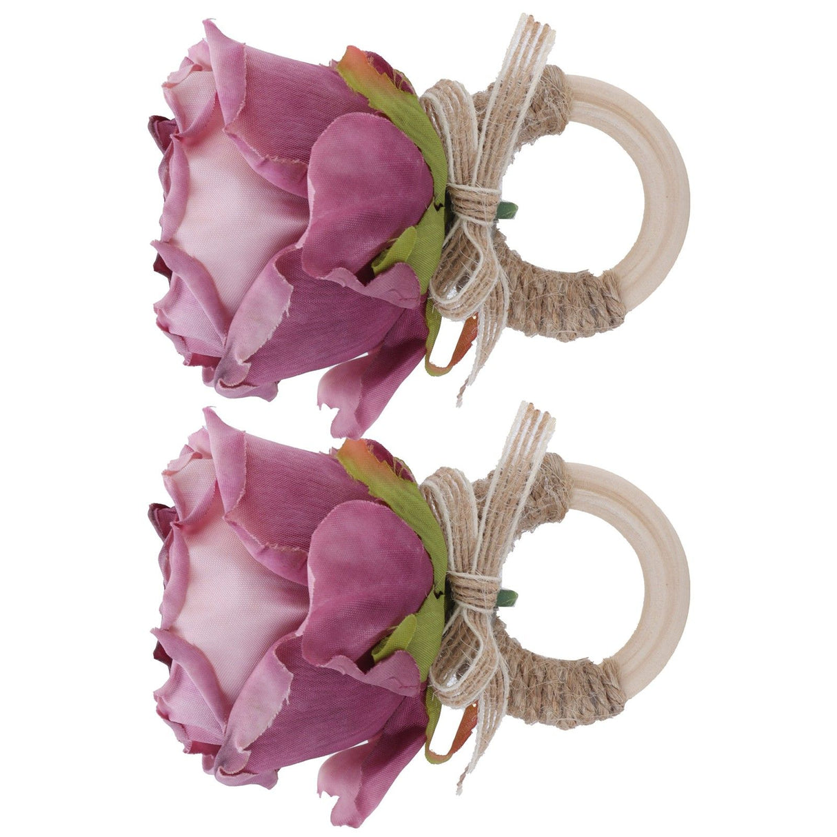 2Pcs Novelty Wooden Napkin Buckle Artificial Floral Napkin Ring for Festival Table DecorationPurple