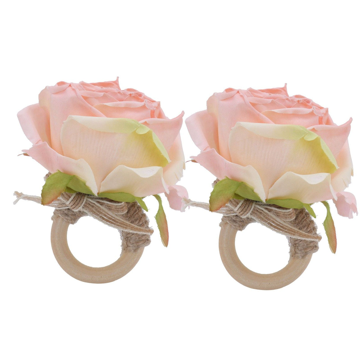 2Pcs Novelty Wooden Napkin Buckle Artificial Floral Napkin Ring for Festival Table DecorationPink