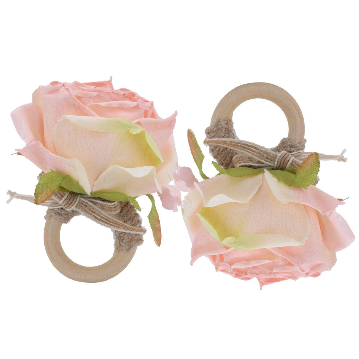 2Pcs Novelty Wooden Napkin Buckle Artificial Floral Napkin Ring for Festival Table DecorationPink