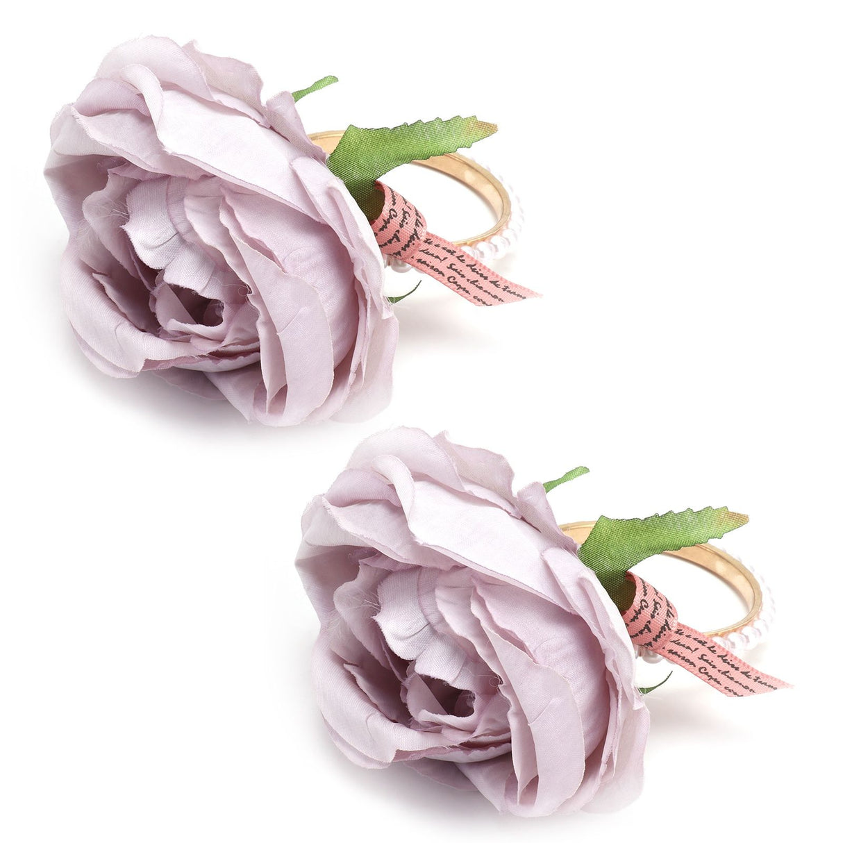 2Pcs Iron Napkin Buckle Simulation Flower Artificial Pearl Napkin Ring for Hotel FestivalPurple