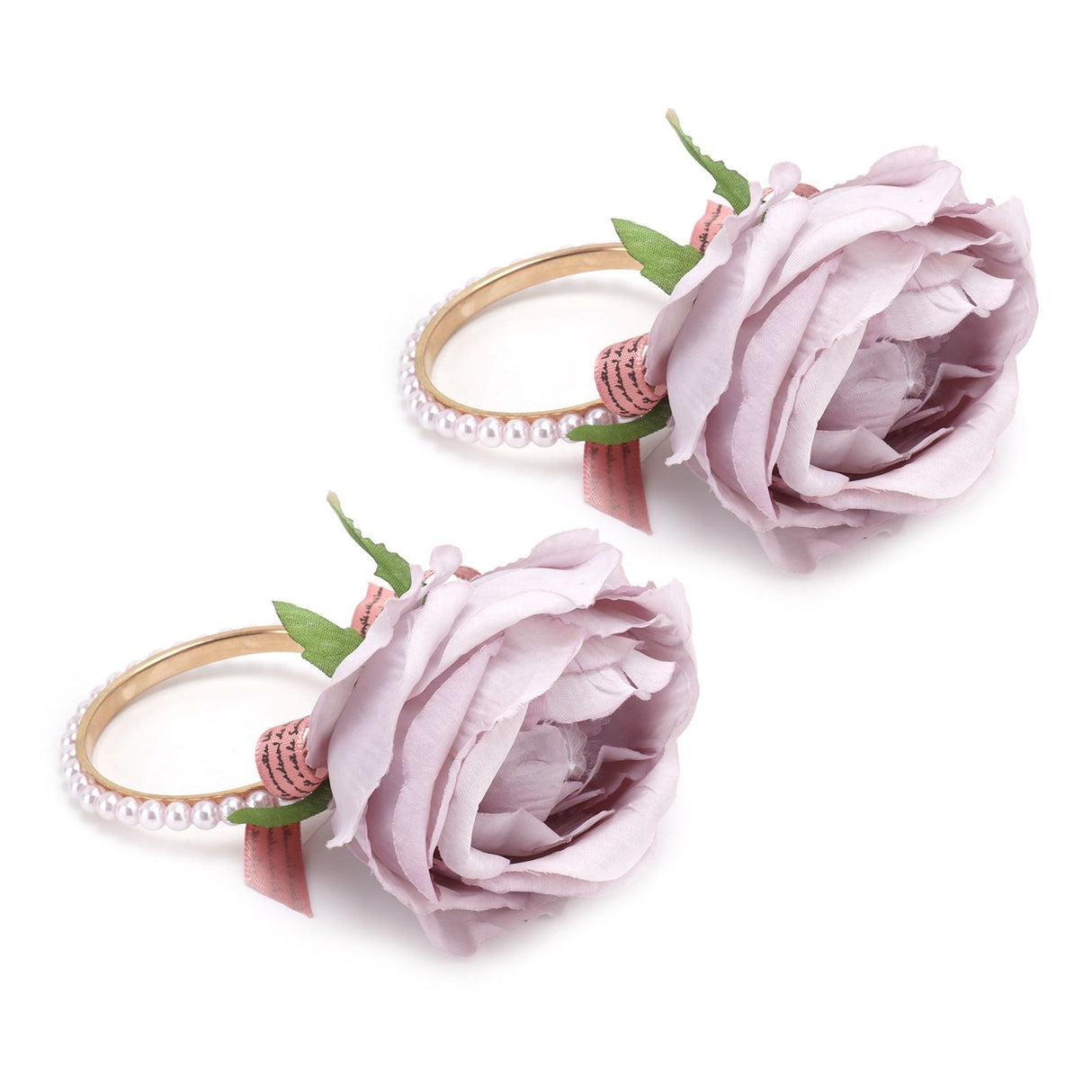 2Pcs Iron Napkin Buckle Simulation Flower Artificial Pearl Napkin Ring for Hotel FestivalPurple