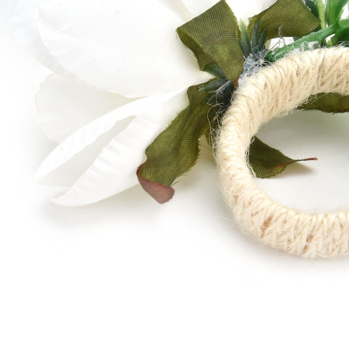 2Pcs Hemp Rope Napkin Buckle Simulation Flower Napkin Ring for Hotel Western Restaurant6622 White