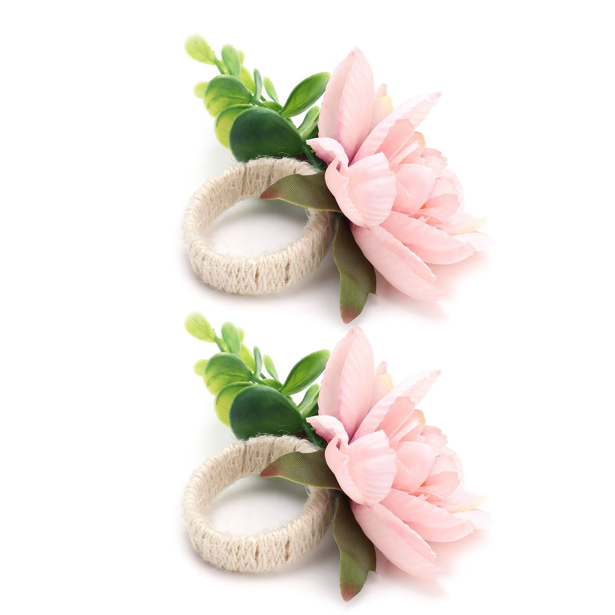 2Pcs Hemp Rope Napkin Buckle Simulation Flower Napkin Ring for Hotel Western Restaurant6622 Pink
