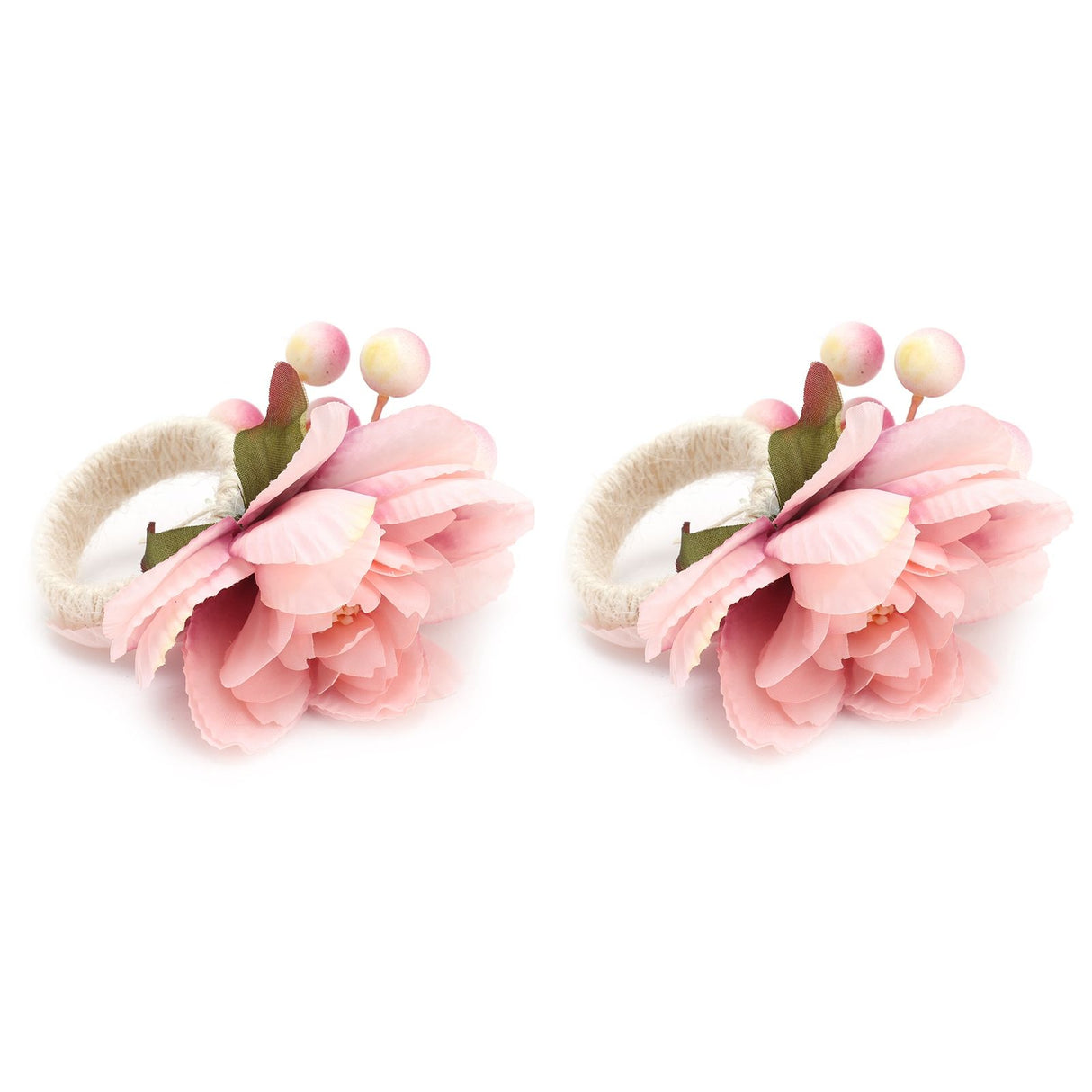 2Pcs Hemp Rope Napkin Buckle Simulation Flower Napkin Ring for Hotel Western Restaurant6623 Pink