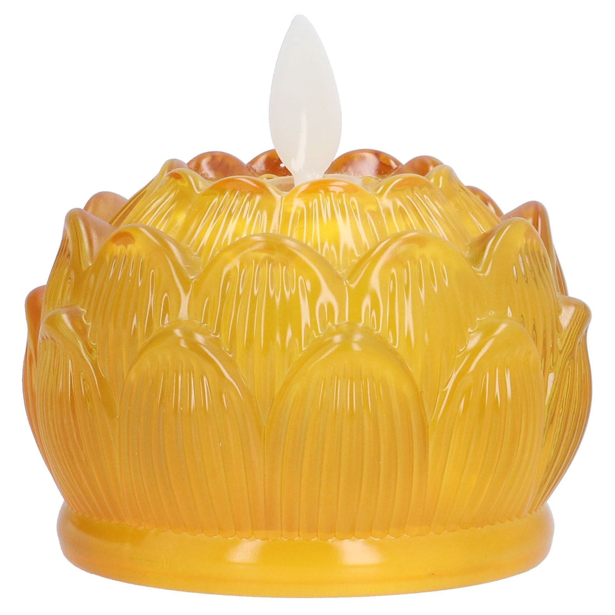 LED Flower Lamp Imitation Glass Yellow Light Electronic Candle Lotus Flower Decor for Home OfficeYellow