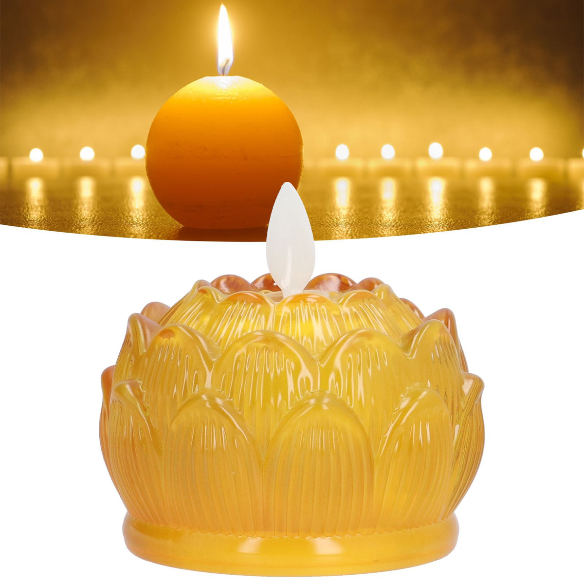LED Flower Lamp Imitation Glass Yellow Light Electronic Candle Lotus Flower Decor for Home OfficeYellow