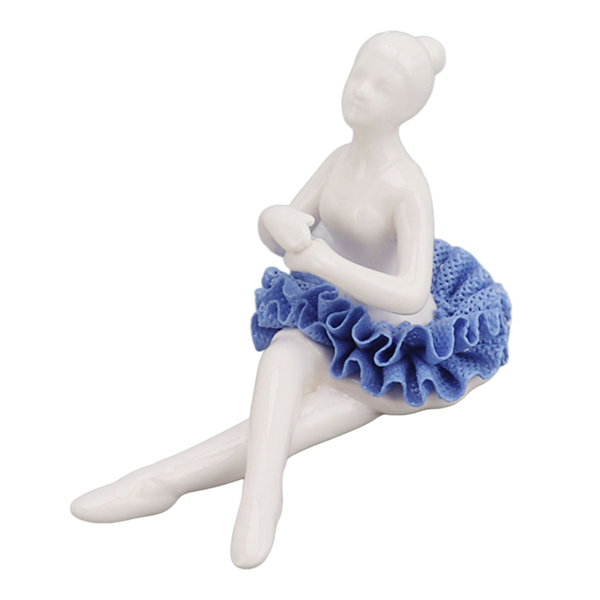 Ballerina Statue Beautiful Relaxed Mood Delicate Ceramic Ballet Dancer Figurine with Blue Dress for Home Tabletop Decoration