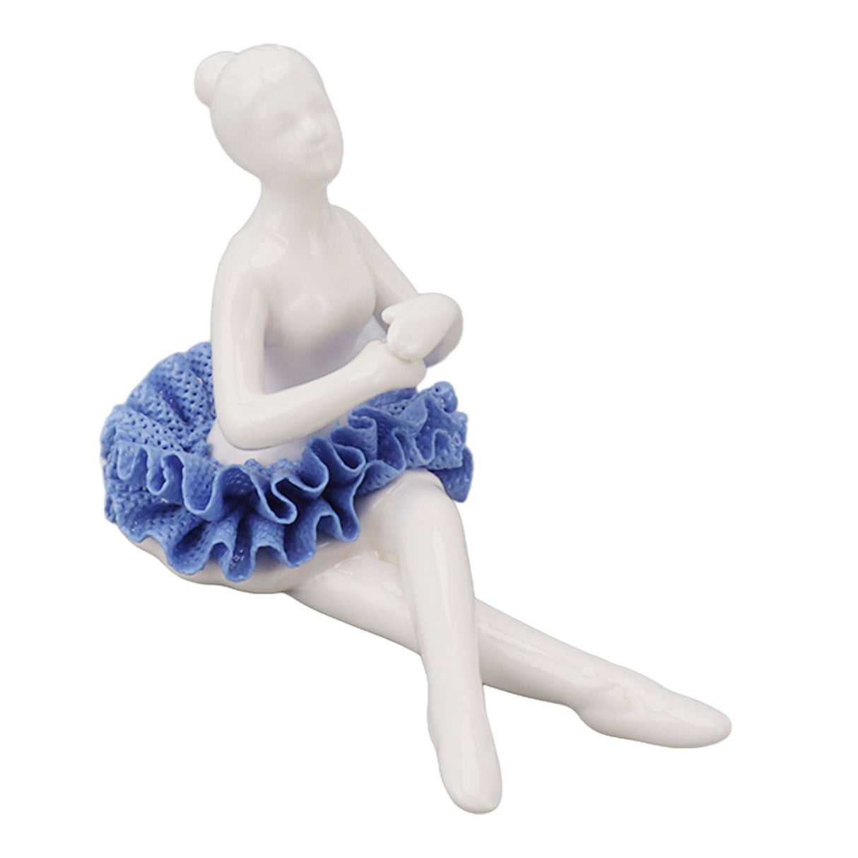 Ballerina Statue Beautiful Relaxed Mood Delicate Ceramic Ballet Dancer Figurine with Blue Dress for Home Tabletop Decoration