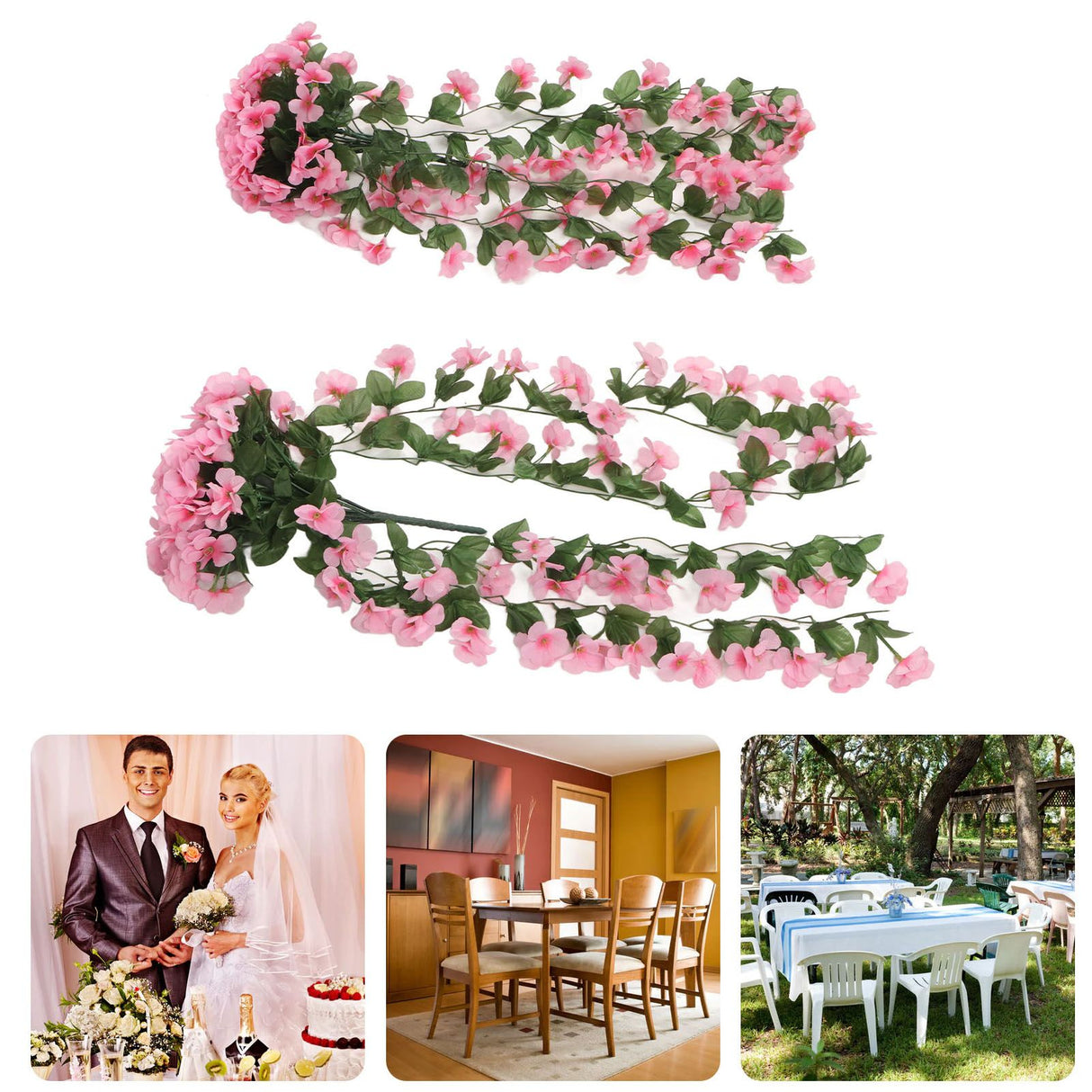 2PCS Artificial Violet Hanging Flowers Simulation Plastic Fake Plants for Decoration Garden Patio Wedding Porch Outdoor Pink