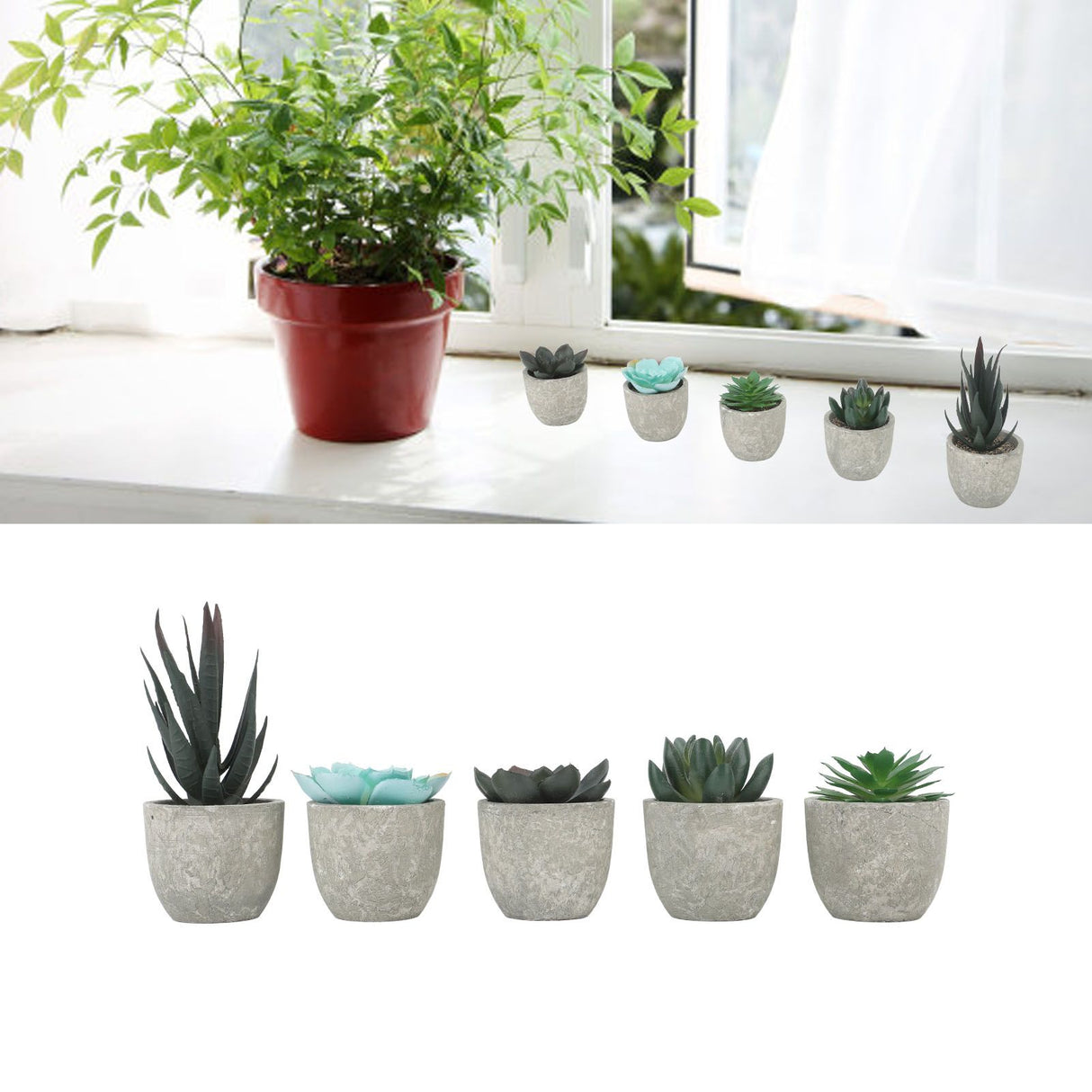5pcs Artificial Succulent Plants Potted Assorted Mini Decorative Faux Succulent Potted Fake Plants Succulents in Paper Pulp Pot