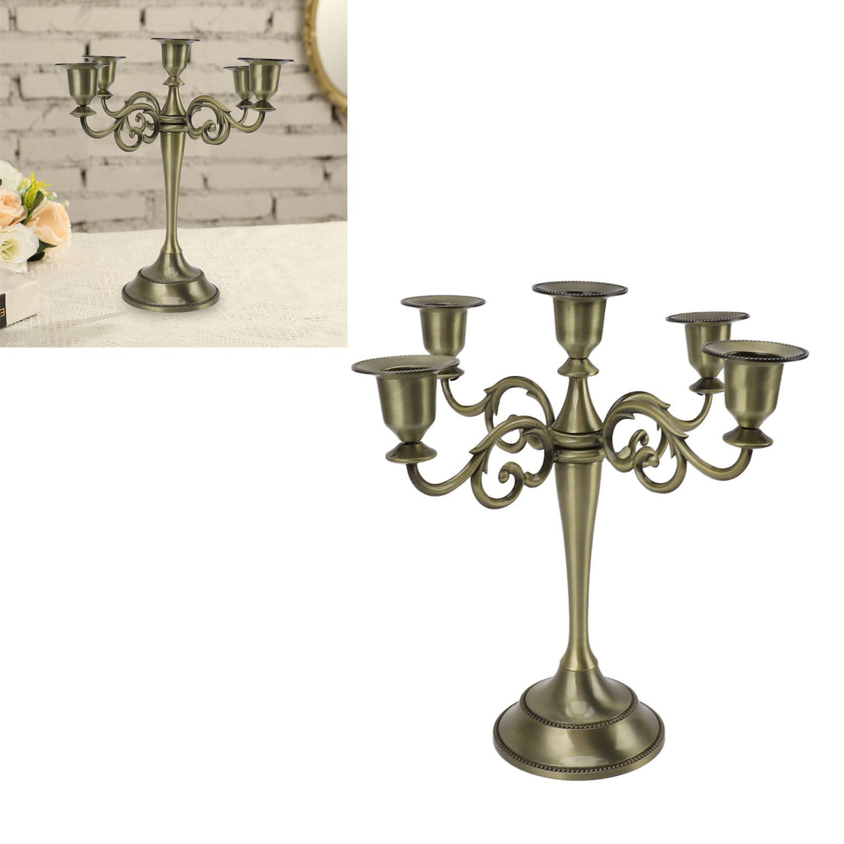 5 Arm Candlestick Holder Iron Retro Decorative Candle Holder Centerpiece for Home Church Cyan