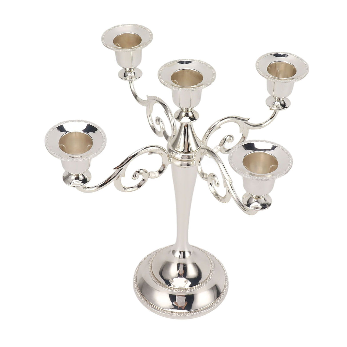 5 Arm Candlestick Holder Iron Retro Decorative Candle Holder Centerpiece for Home Church Silver